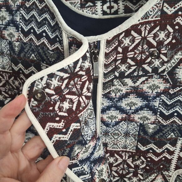 Zara Womens Jacquard Blazer Long Sleeve Moto Textured Aztec Tribal Small - Picture 7 of 13